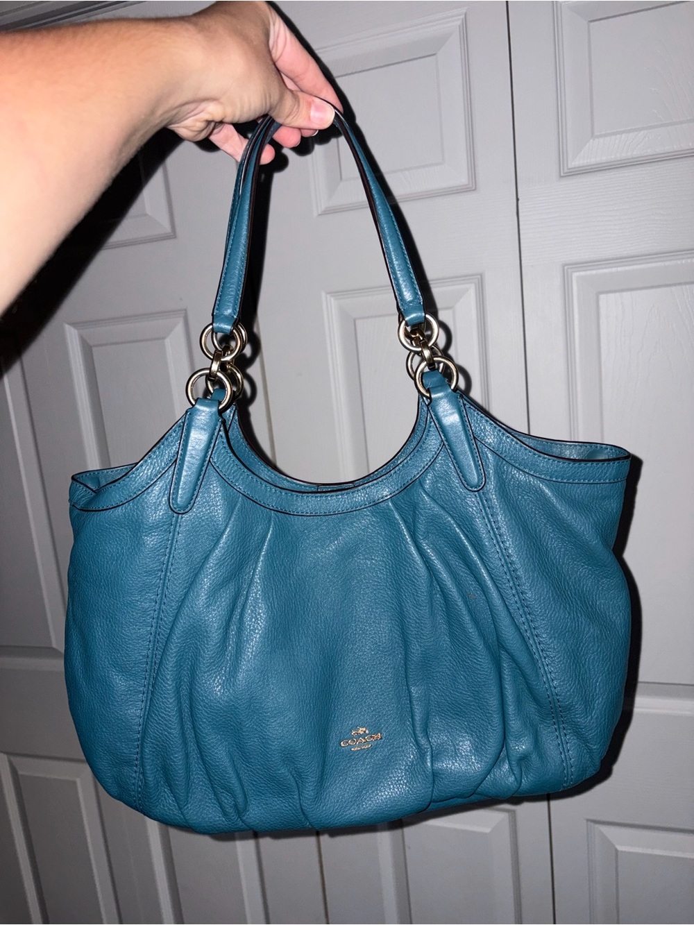 Coach Teal “Lily” Leather Shoulder Tote - Coach